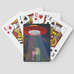 Unicorn Under UFO Rainbow Beam at Night, ZKoA Poker Cards