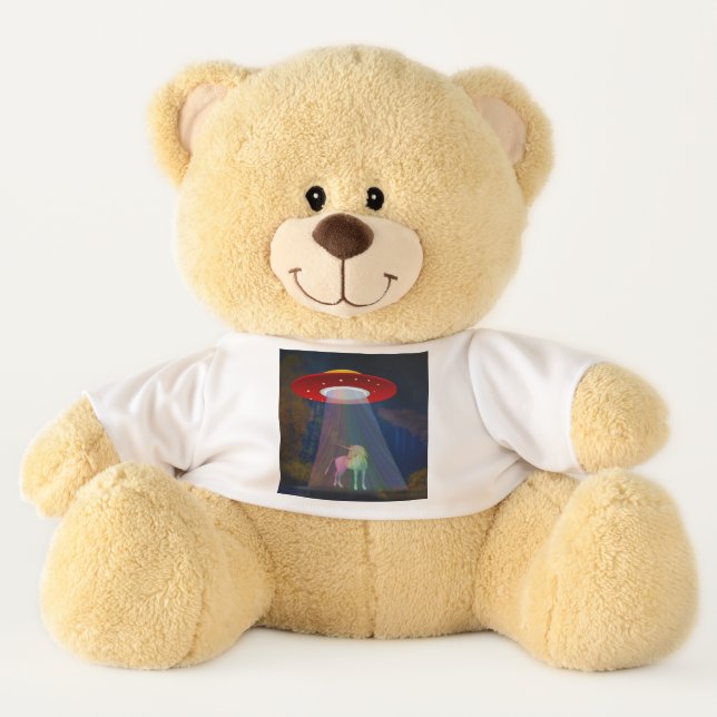 Unicorn Under UFO Rainbow Beam at Night, ZKoA Teddy Bear (Front)