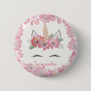 Unicorn, Unicorn Face, personalized, girly, floral Button