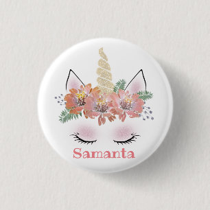 Unicorn, Unicorn Face, personalized, girly, floral Button
