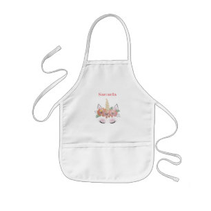 Unicorn, Unicorn Face, personalized, girly, floral Kids' Apron