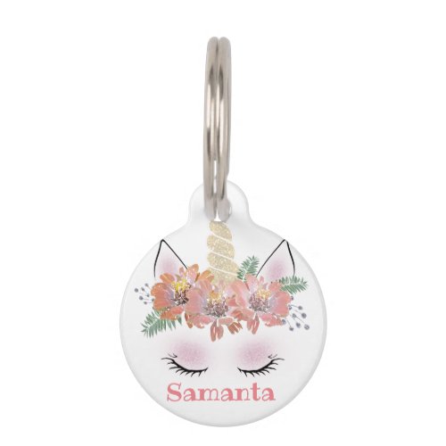 Unicorn Unicorn Face personalized girly floral Pet ID Tag