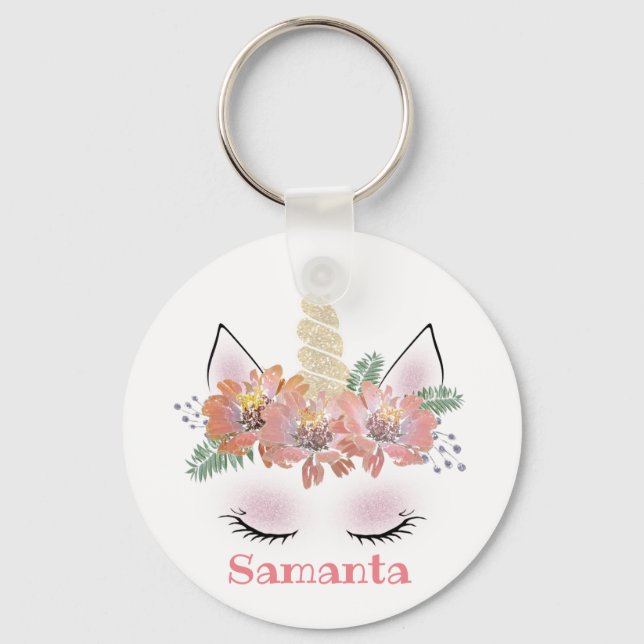 Unicorn, Unicorn Face, personalized Keychain (Front)