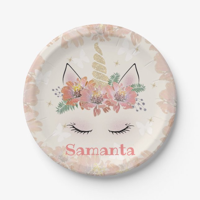 Unicorn, Unicorn Face, personalized Paper Plates (Front)