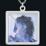 Unicorn Universe - Cosmic Silver Plated Necklace<br><div class="desc">Unicorn Universe IV by Grace Popp. Features a posing unicorn with a galactic,  cosmic-like design.</div>
