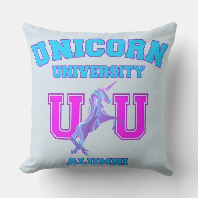 Unicorn University Throw Pillow (Front)