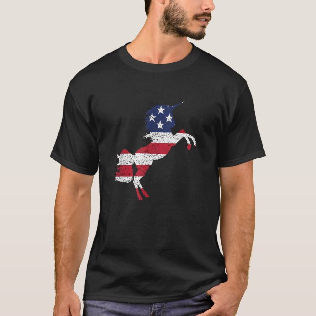 Unicorn USA Flag American  Funny 4th July Tee (Front)