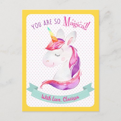 Unicorn Valentines Day Card Kids Classroom