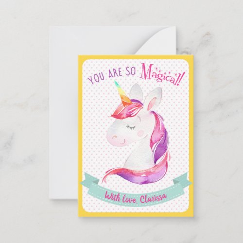 Unicorn Valentines Day Card Kids Classroom School