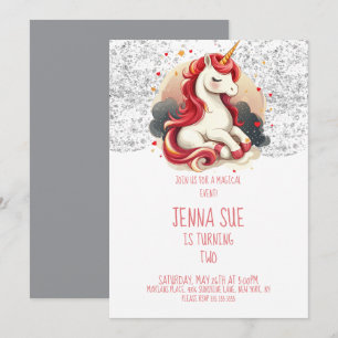 Unicorn Valentines Pink Gray Sparkles Party Invitation
