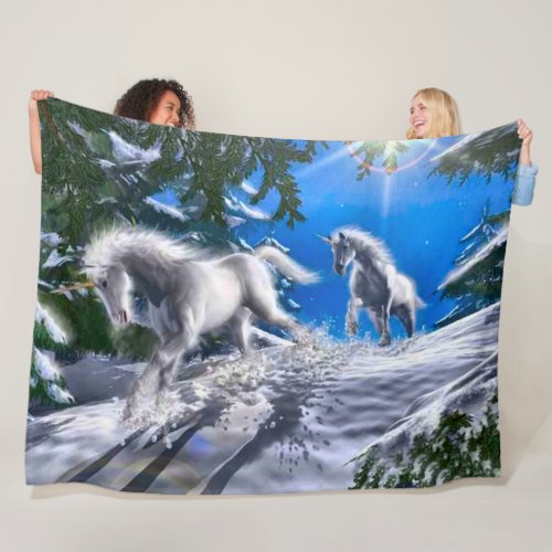 Unicorn Valley Fantasy Scene Fleece Blanket
