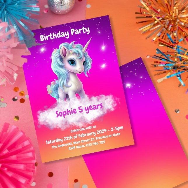 Unicorn Vibrant Pink Birthday Party Invitation (Creator Uploaded)
