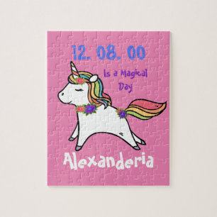 Unicorn w/ rainbow purple pink flowers Birthday T- Jigsaw Puzzle