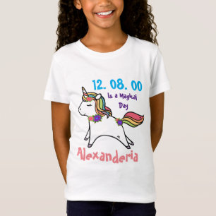 Unicorn w/ rainbow purple pink flowers Birthday T-Shirt