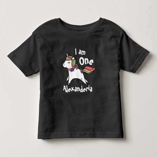Unicorn w/ rainbow   purple pink flowers toddler t-shirt (Front)