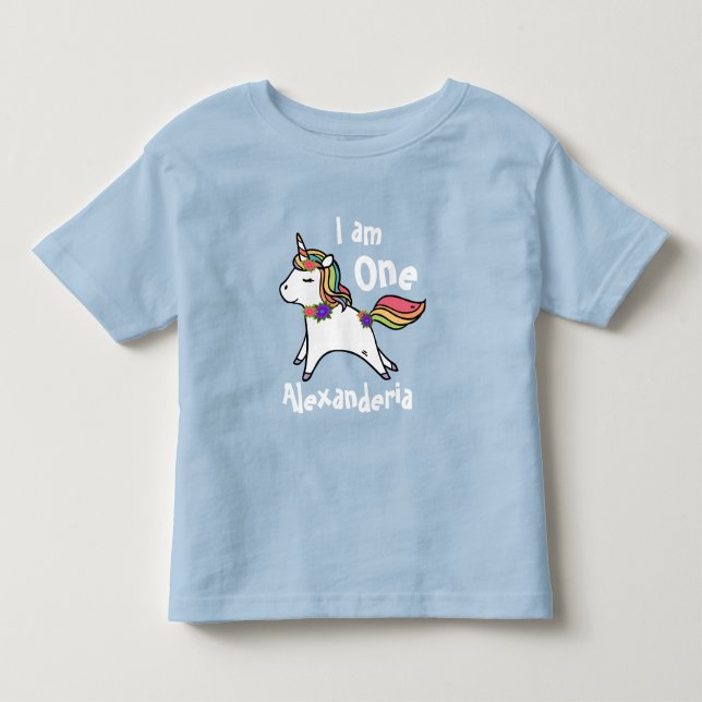 Unicorn w/ rainbow   purple pink flowers toddler t-shirt (Front)
