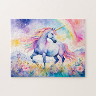 Unicorn Walking Beneath A Shimmering Rainbow Jigsaw Puzzle
