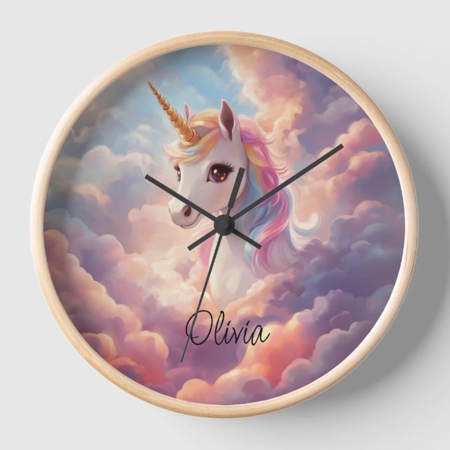 Unicorn Wall Clock for girls room or nursery (Front)