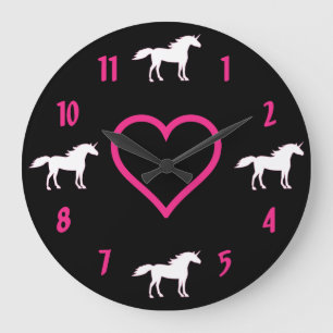 Unicorn Wall Clock ~ Hot Pink, Black and White