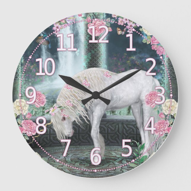 Unicorn Wall Clock, Unique Unicorn fantasy art Large Clock (Front)