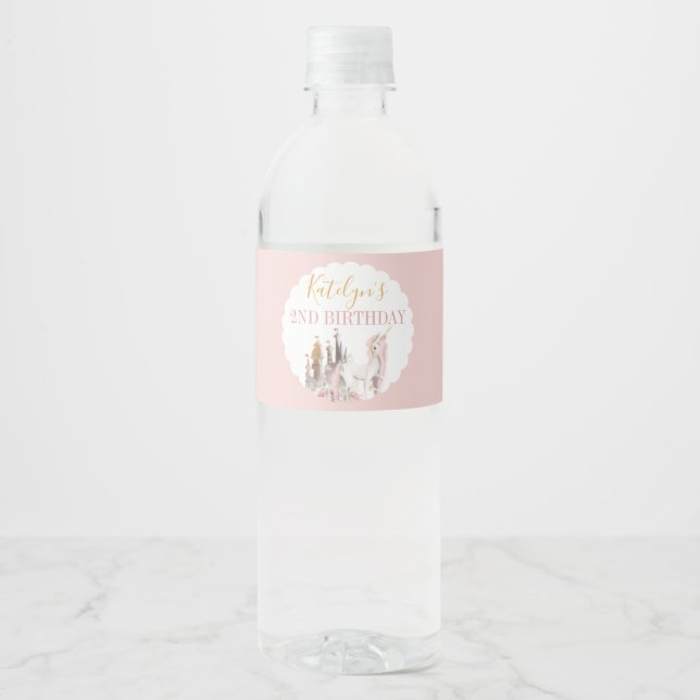 Unicorn Water Bottle Label Birthday Baby Shower (Front)