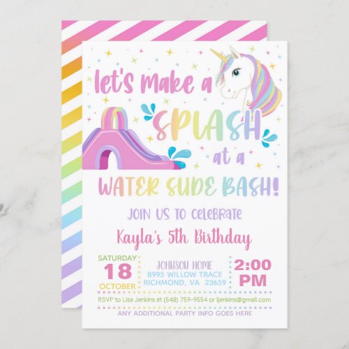 Unicorn Water Slide Birthday Invitation