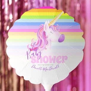 Unicorn watercolor and rainbow baby shower  balloon