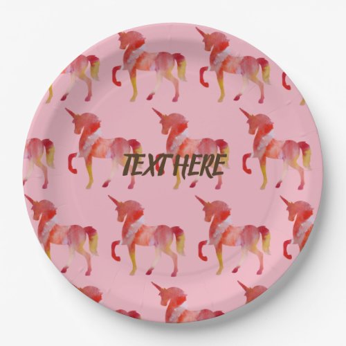 Unicorn Watercolor Art Custom Paper Plates 9 in