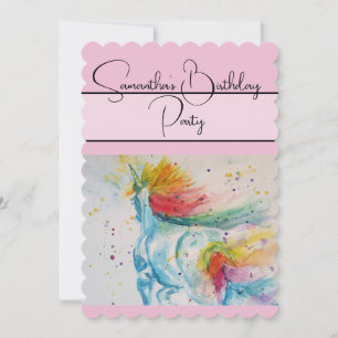 Unicorn Watercolor Birthday Party Invitation