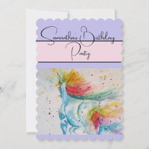 Unicorn Watercolor Birthday Party Invitation