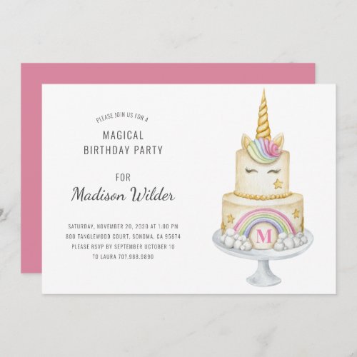 Unicorn Watercolor Cake Birthday Invitation