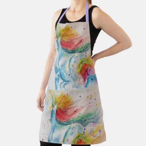 Unicorn Watercolor Cute Purple Floral Animal Apron