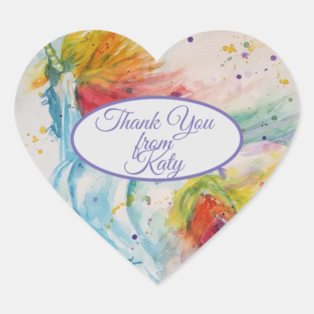 Unicorn Watercolor cute Thank You Pattern Heart He Sticker (Front)
