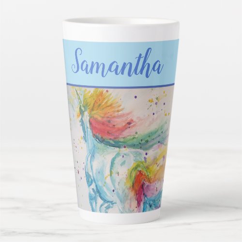 Unicorn Watercolor cute Whimsical Girls Name Art Latte Mug