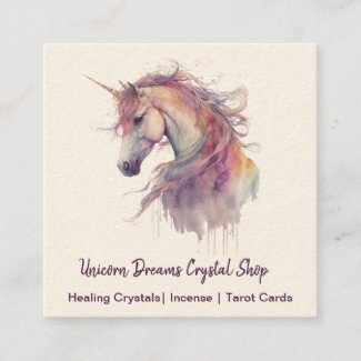 Unicorn Watercolor Drips Square Business Card