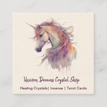 Unicorn Watercolor Drips Square Business Card by businesscardsforyou at Zazzle