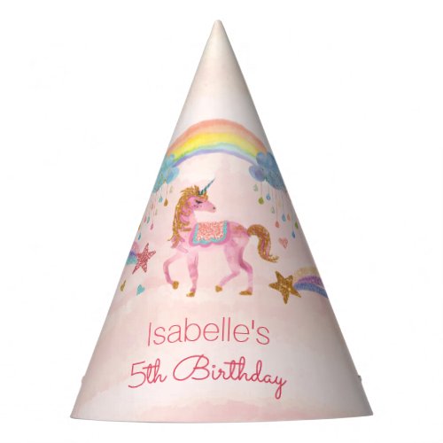 Unicorn Watercolor Faux Glitter Birthday Party Hat - Unicorn Watercolor Faux Glitter Birthday Party Hat