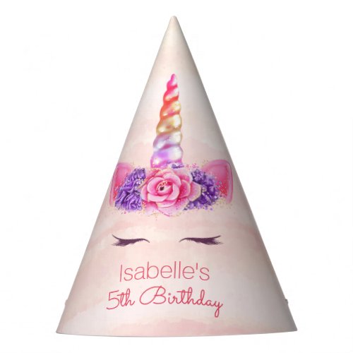 Unicorn Watercolor Faux Glitter Birthday Party Hat - Unicorn Watercolor Faux Glitter Birthday Party Hat