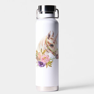 Unicorn Watercolor Flowers Add Name Hot or Cold Water Bottle