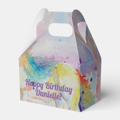 Unicorn Watercolor Girls Birthday Cake Favour Box