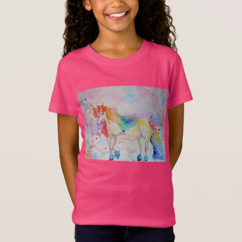 Unicorn Watercolor Girls Colorful art Pink T Shirt