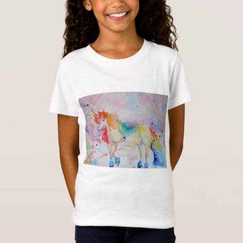 Unicorn Watercolor Girls Colorful art T Shirt