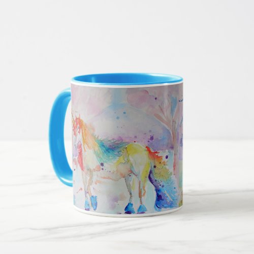 Unicorn Watercolor Girls Ladies Mug Blue