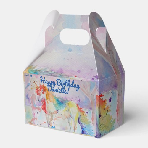 Unicorn Watercolor Painting Childs Cake Favour Box