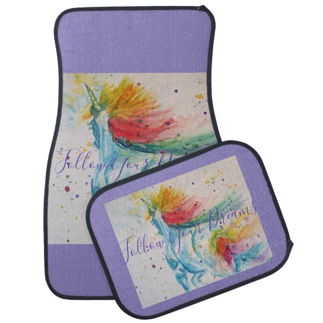 Unicorn Watercolor Painting Dreams Car Mats (Set)