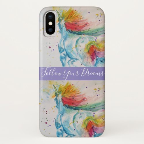 Unicorn Watercolor Painting Dreams  iPhone XS Case