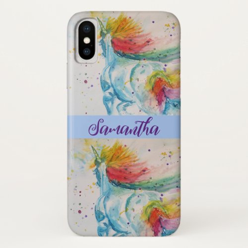 Unicorn Watercolor Painting Dreams Girls Name Case