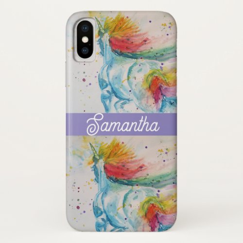 Unicorn Watercolor Painting Dreams Girls Name iPhone XS Case