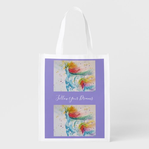 Unicorn Watercolor Painting  Dreams Grocery Bag