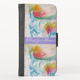 Unicorn Watercolor Painting Dreams iPhone X Wallet Case